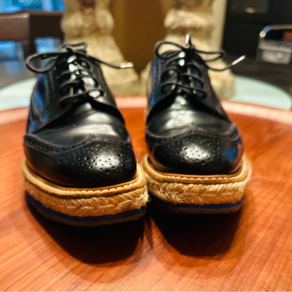 Prada lace up platform shoes with blue striped sole size 38